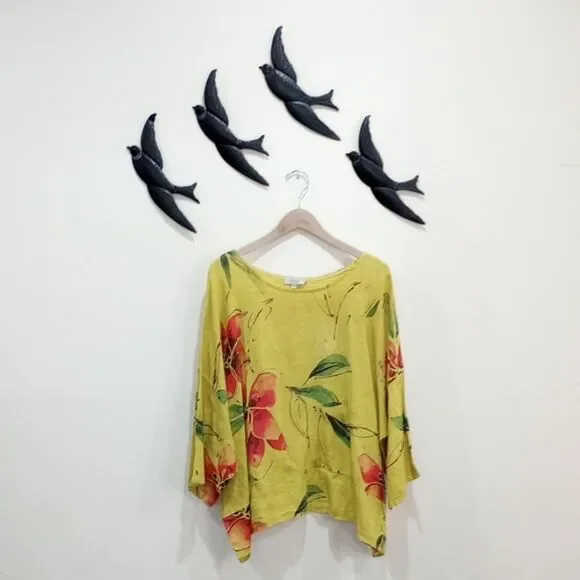 Claudia Collezioni Italy 100% Linen Lagenlook Floral Print Oversize Blouse - XL - Picture 1 of 9